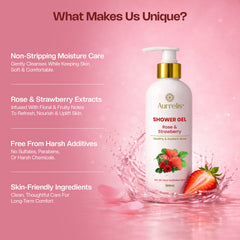 Aurrelis Combo Pack – Rose Shower Gel, Rose Water & Amber Perfume | Skincare & Fragrance Set