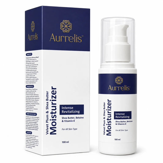 Aurrelis Velvet Plum Shea Moisturizer bottle with Shea butter, Betaine, Vitamin E, featuring Oud and Amber fragrance for bath and body use.
