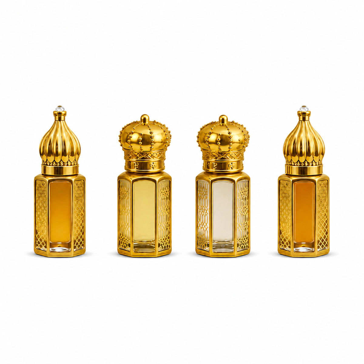 Taahara Luxury Attar Gift Set with four premium alcohol-free perfume oils, including Zarra, Khaab, Ambar, and Qamar.