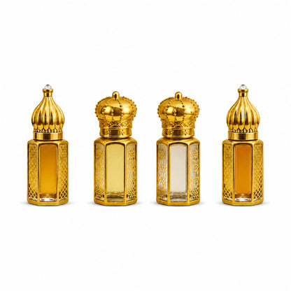Taahara Luxury Attar Gift Set with four premium alcohol-free perfume oils, including Zarra, Khaab, Ambar, and Qamar.