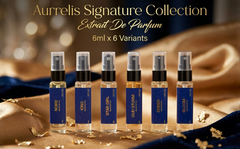 Aurrelis Signature Parfum Pocket Discovery Pack with six 8ml perfume samples in a sleek presentation box.