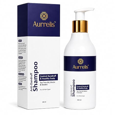 Aurrelis Arctic Scalp Anti-Dandruff Shampoo with piroctone olamine, keratin, biotin, and tea tree oil in a 300ml bottle.