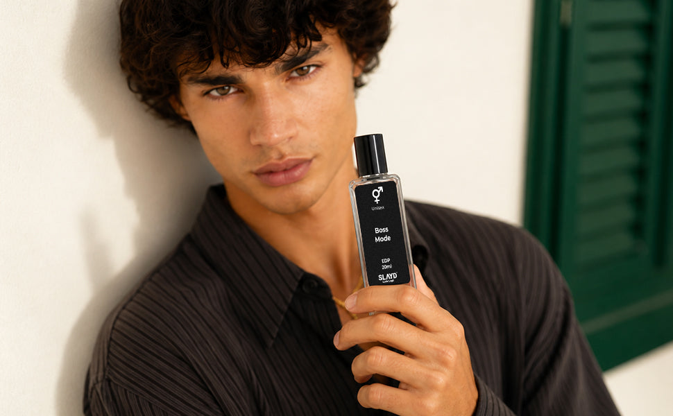 Slayd Look Legit Alpha Men perfume gift set with three 20ml extrait de parfum bottles for men, sleek packaging.