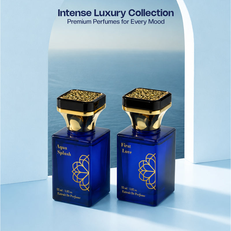 Aurrelis Signature Extrait De Parfum Combo Pack of 2 | Aqua Splash & First Love Extrait De Parfum | Long-Lasting Luxury Unisex Fragrance Set | 55 ML Each