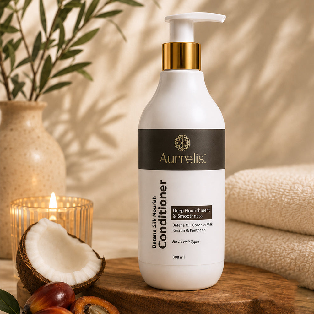 Aurrelis Batana Silk Coconut Conditioner for deep nourishing and smoothing hair, 300 ML, with soft, silky hair results.