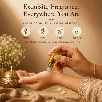 Taahara luxury attar gift set with four premium alcohol-free perfume oils including Zarra, Khaab, Ambar, and Qamar.