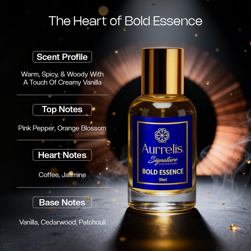 Aurrelis Year End Luxury Gift Set Combo | Bold Essence Perfume, Rose Water Toner, Olive & Coco Butter Shower Gel & Signature Perfume Discovery Set
