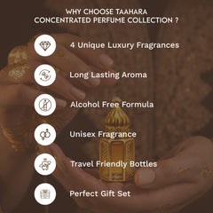 Taahara Luxury Attar Gift Set – 4 Premium Alcohol-Free Perfume Oils | Zarra, Khaab, Ambar & Qamar