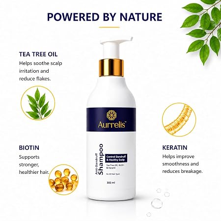 AURRELIS Arctic Scalp Anti-Dandruff Shampoo bottle with piroctone olamine, keratin, biotin, and tea tree oil for hair care.