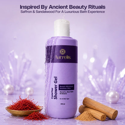 Aurrelis Crystal Pear Hydrating Body Wash in 250ml bottle, refreshing moisture body cleanser with a pear scent, for gentle skin cleansing.