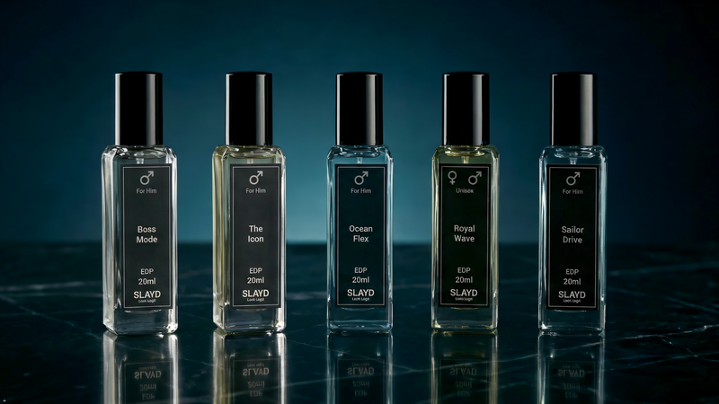 Slayd Look Legit Alpha Men Discovery Set perfume gift set with five 20ml extrait de parfum bottles for men
