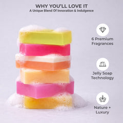 Slayd Amazing Gel Soap Bars Combo Pack (6x100g) | Herbal Bath Soaps with Neem, Aloe Vera, Rose, Nargis & Oud | Natural Skin Cleansing & Moisturizing Bar