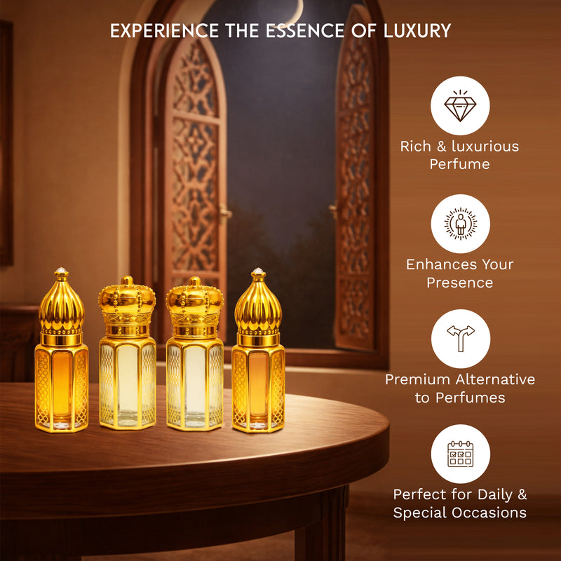 Taahara Luxury Attar Gift Set – 4 Premium Alcohol-Free Perfume Oils | Zarra, Khaab, Ambar & Qamar