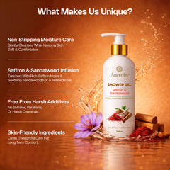 Aurrelis Combo Pack – Saffron Shower Gel, Rose Toner & First Love Perfume | Skincare & Fragrance Set