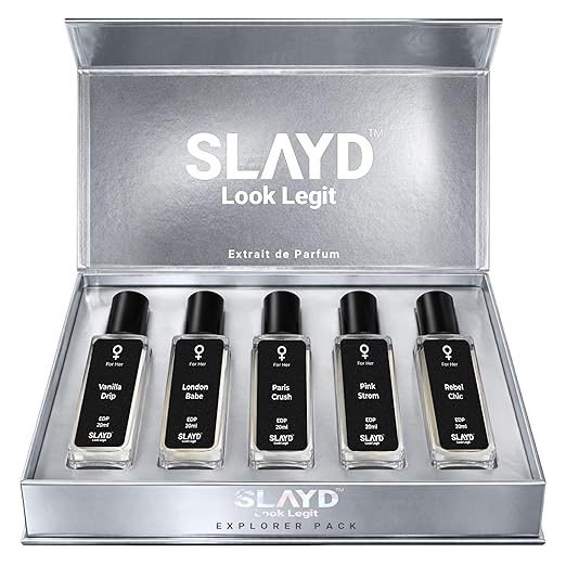 Slayd’s Women’s Perfume Discovery Set – Pack of 5 Extrait De Parfum (20ml Each) | Long Lasting Floral Musky Luxury Fragrance Gift Set for Women