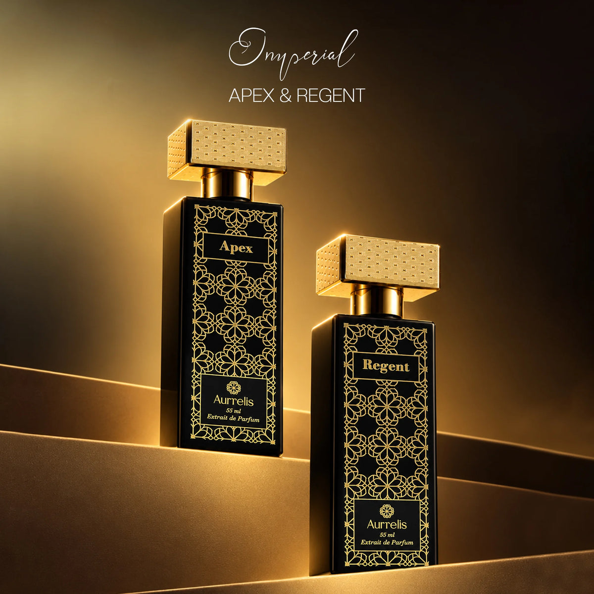 Aurrelis Boss Collection perfume gift set featuring Apex and Regent unisex luxury extrait de parfum bottles, 110 ml each.
