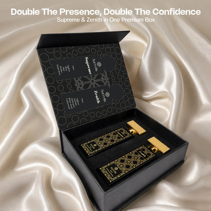 Aurrelis Boss Collection perfume gift set with Supreme and Zenith extrait de parfum bottles, luxurious long-lasting unisex fragrances.
