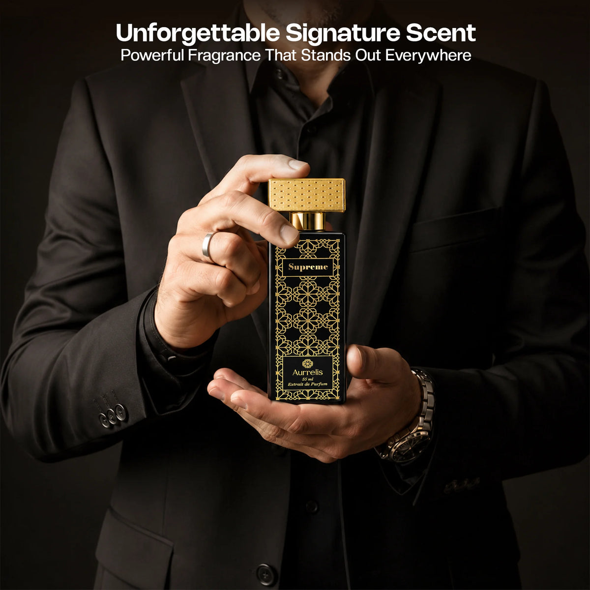 Aurrelis Boss Collection perfume gift set with Supreme and Zenith extrait de parfum bottles, luxurious unisex fragrance, 110 ml.