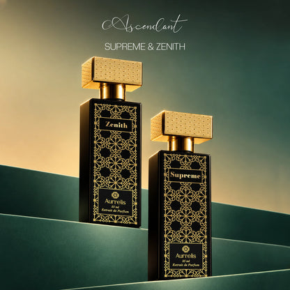 Aurrelis Boss Collection perfume gift set featuring Supreme and Zenith luxury extrait de parfum bottles in 110 ml.