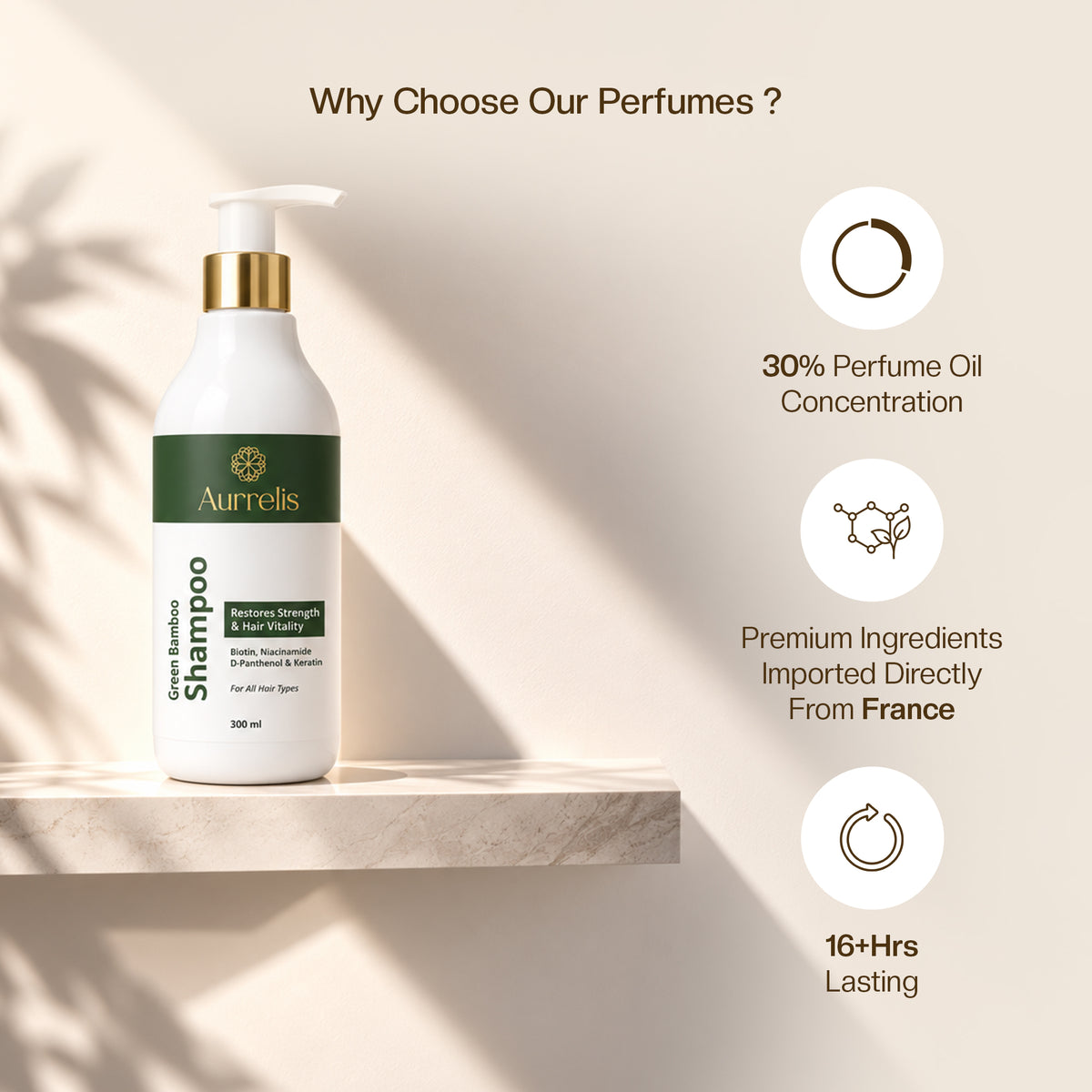 Aurrelis Green Bamboo Shampoo | Strengthening Shampoo with Biotin, Niacinamide, Keratin & D-Panthenol | All Hair Types | 300ml