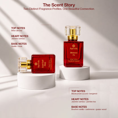 Aurrelis Oud Prive Collection perfume gift set featuring Last Call Only and Between Us luxury unisex extrait de parfum, 110 ml.