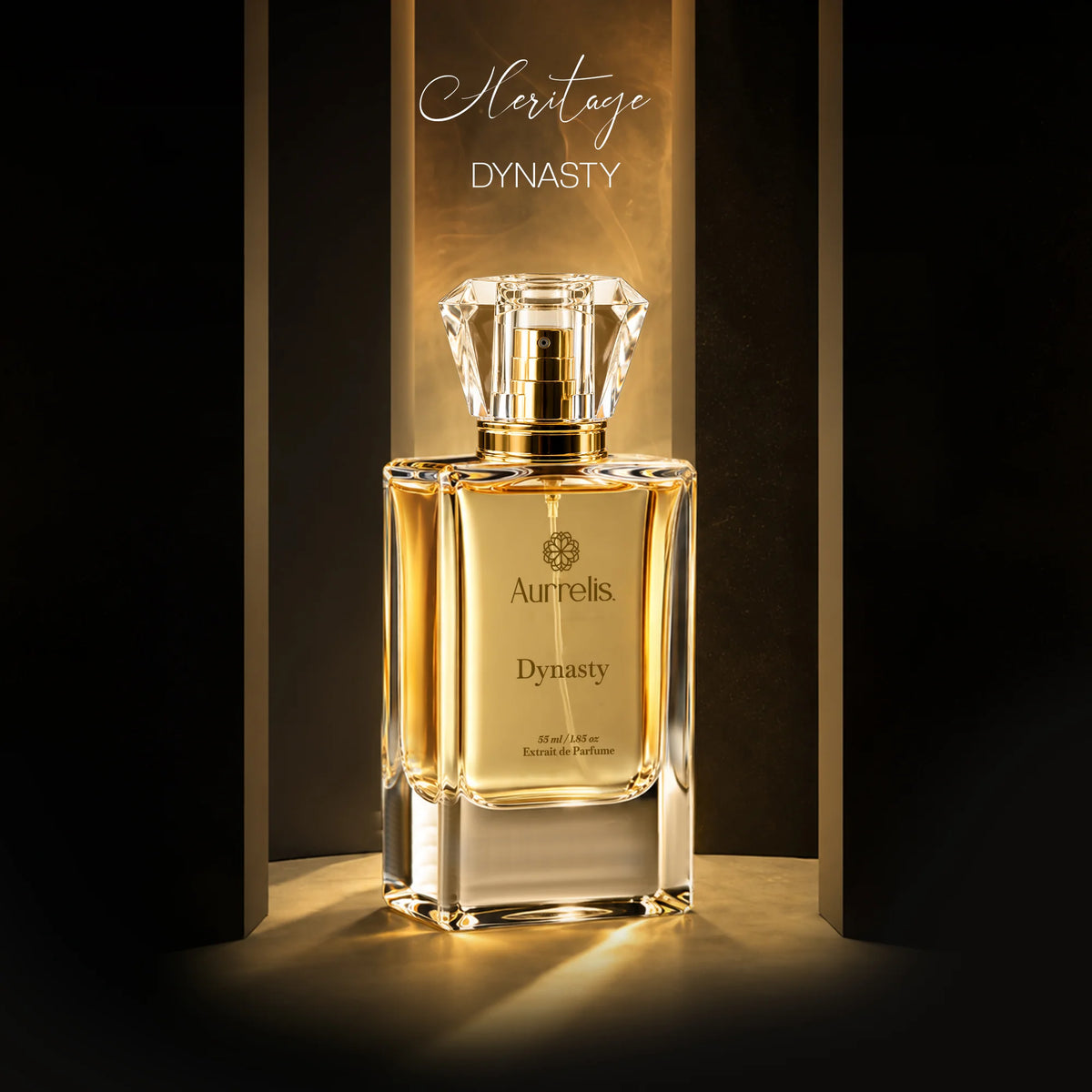 Aurrelis Royale Collection Dynasty perfume gift set with elegant bottles, showcasing luxury extrait de parfum for unisex use.