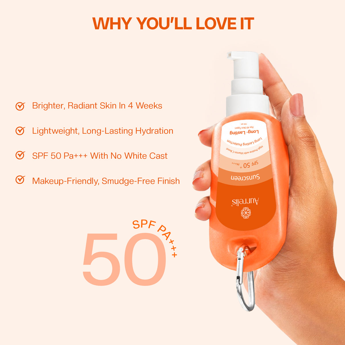 Aurrelis Saffron Radiance Sunscreen SPF 50+ PA+++ Lightweight Daily Sun Protection with Niacinamide & Vitamin C, 100g