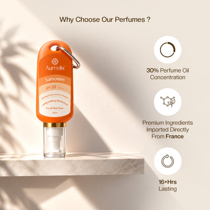 Aurrelis Saffron Radiance Sunscreen SPF 50+ PA+++ Lightweight Daily Sun Protection with Niacinamide & Vitamin C, 100g