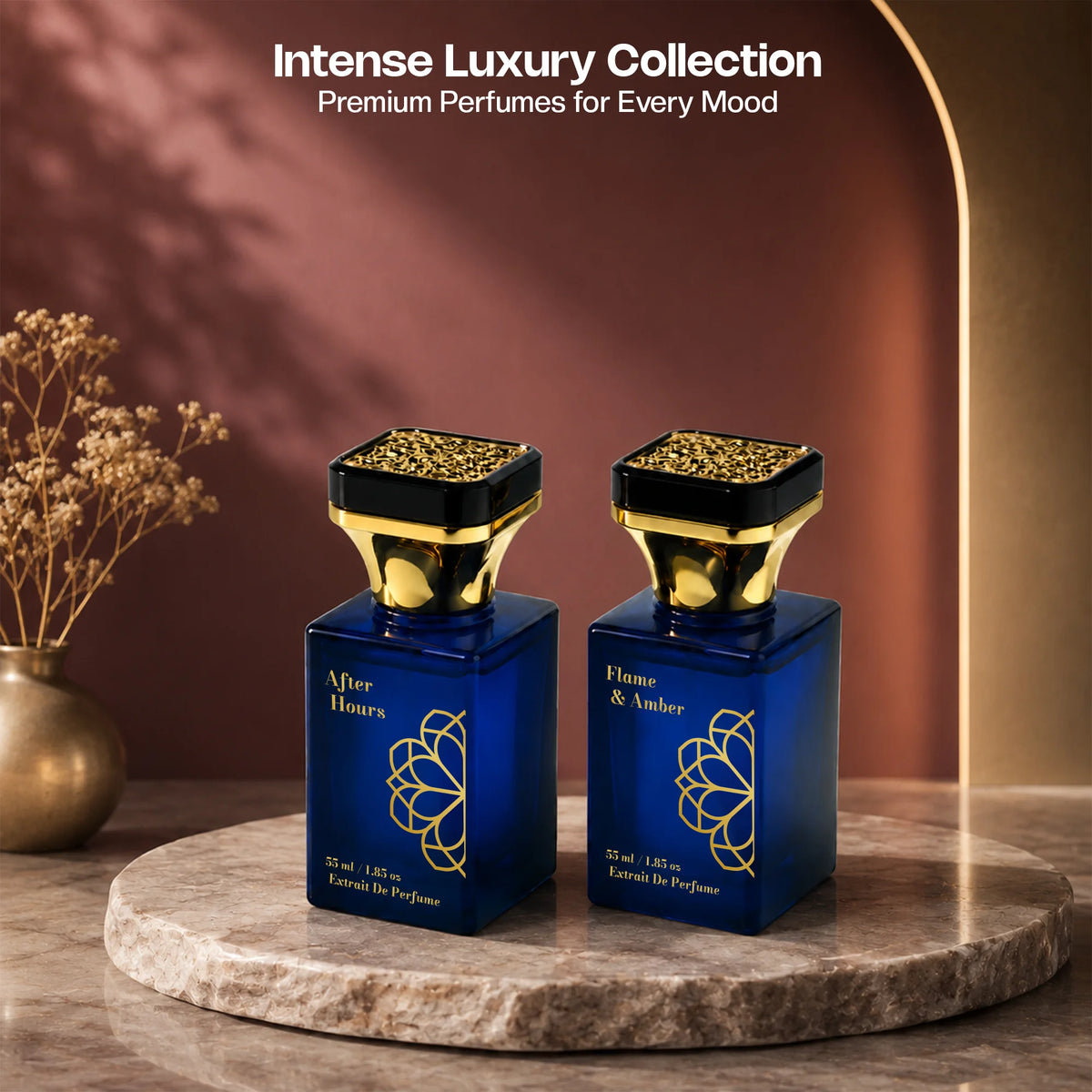 Aurrelis Signature Collection After Hours & Flame amber perfume gift set, luxury unisex extrait de parfum, 110 ml.