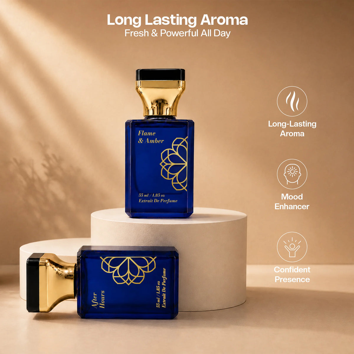 Aurrelis Signature Collection perfume gift set with After Hours and Flame Amber fragrances, luxury unisex extrait de parfum 110 ml