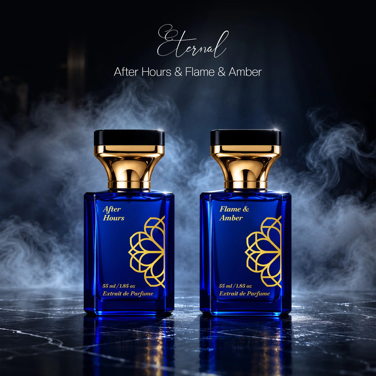 Aurrelis Signature Collection After Hours & Flame Amber perfume gift set, luxury unisex extrait de parfum in 110 ml bottles.
