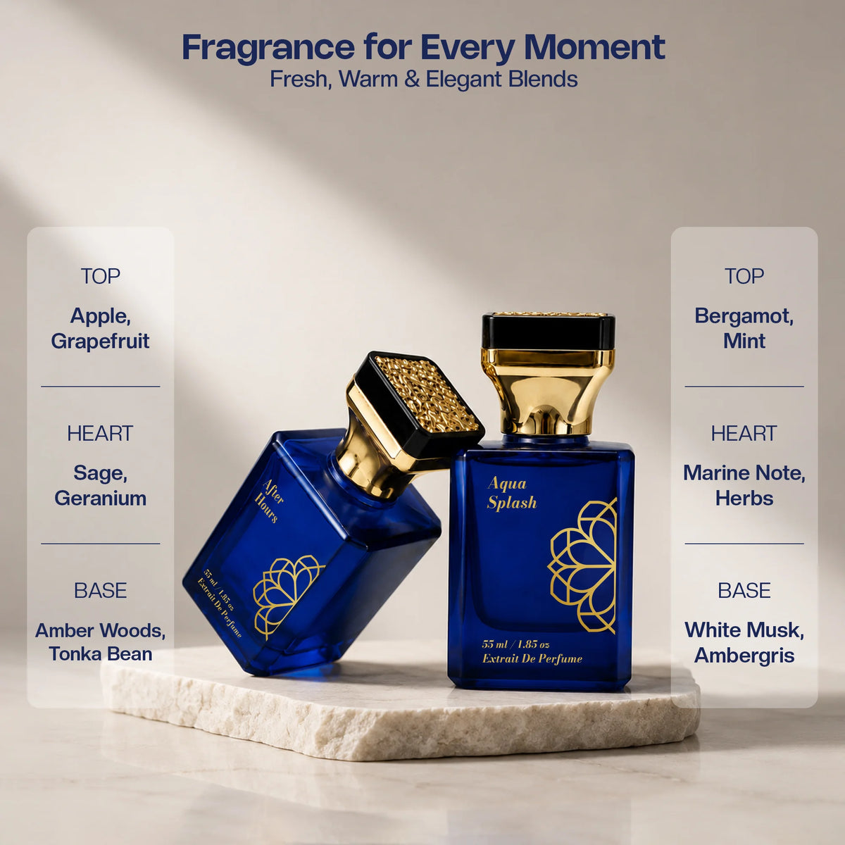 Aurrelis Signature Collection perfume gift set featuring Aqua Splash and After Hours luxury unisex extrait de parfum, 110 ml.
