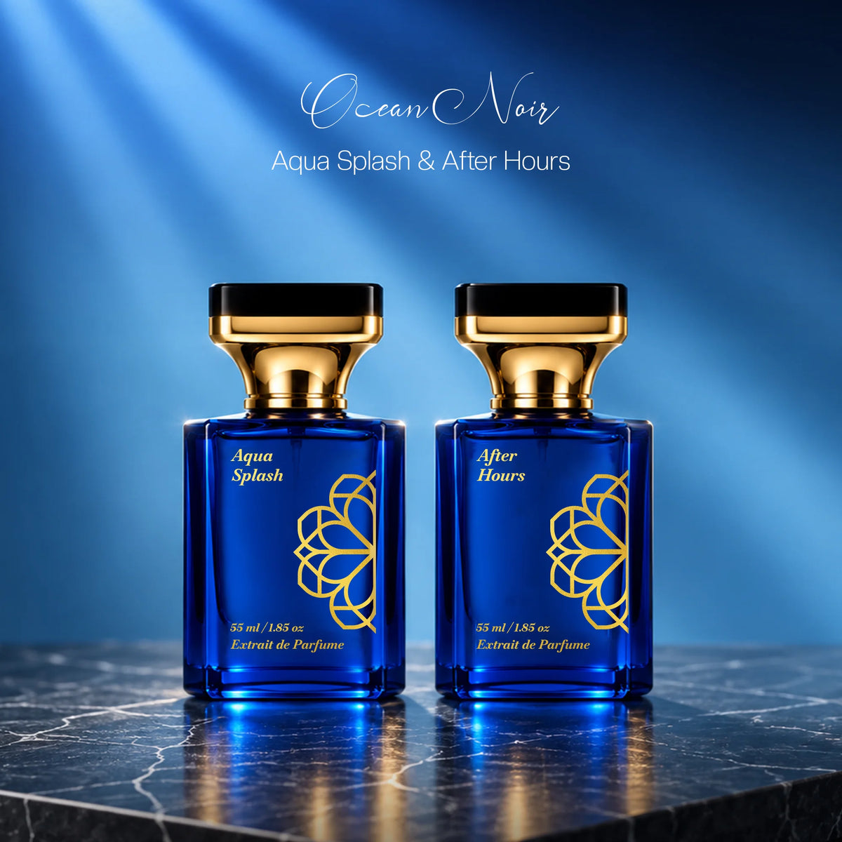Aurrelis Signature Collection perfume gift set featuring Aqua Splash and After Hours luxury unisex extrait de parfum, 110 ml.
