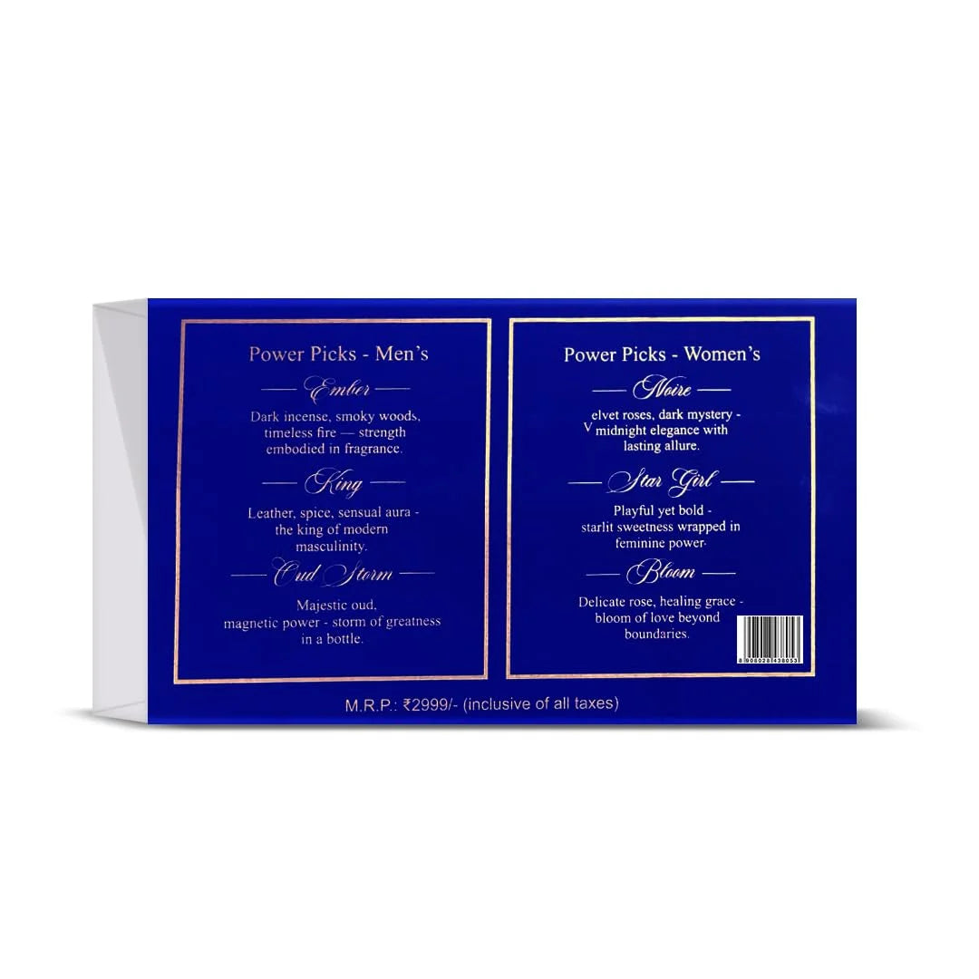 Aurrelis Signature Collection perfume gift set with six 8ml unisex fragrances, including Noire, Star Girl, Oud Storm, Ember, Bloom, and The Classic.