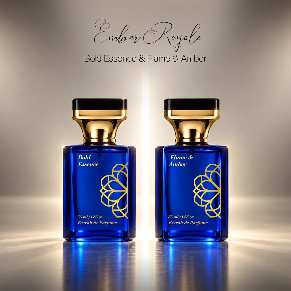 Aurrelis Signature Collection Bold Essence & Flame Amber perfume gift set, luxury unisex extrait de parfum, 110 ml bottle.