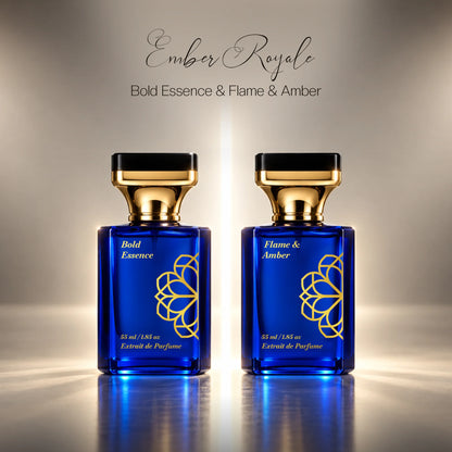 Aurrelis Signature Collection Bold Essence & Flame Amber perfume gift set, luxury unisex extrait de parfum, 110 ml bottle.