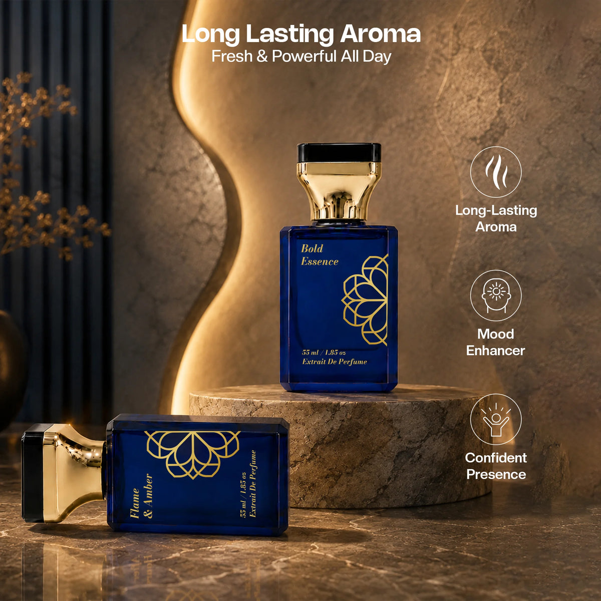 Aurrelis Signature Collection Bold Essence & Flame amber perfume gift set, luxurious unisex extrait de parfum 110 ml.