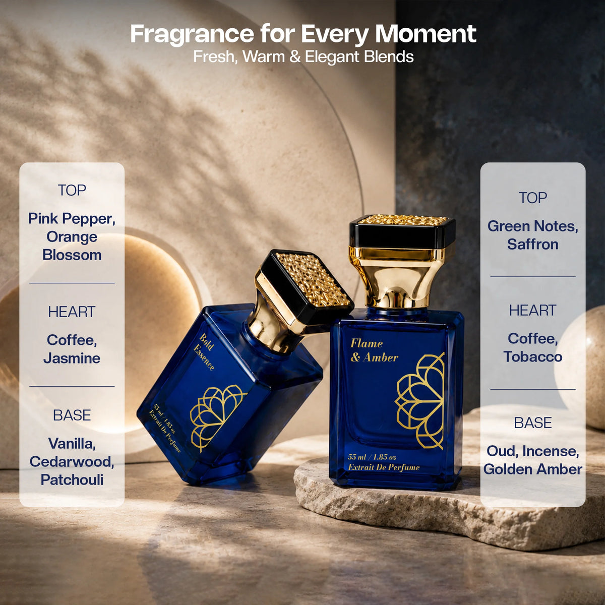 Aurrelis Signature Collection Bold Essence & Flame Amber perfume gift set, luxurious unisex extrait de parfum, 110 ml.