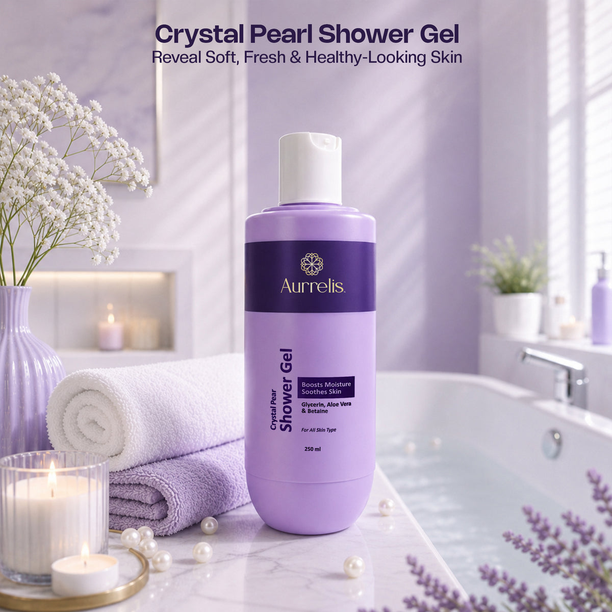 Aurrelis Crystal Pearl Shower Gel – Moisturizing & Soothing Body Wash, 250 ml