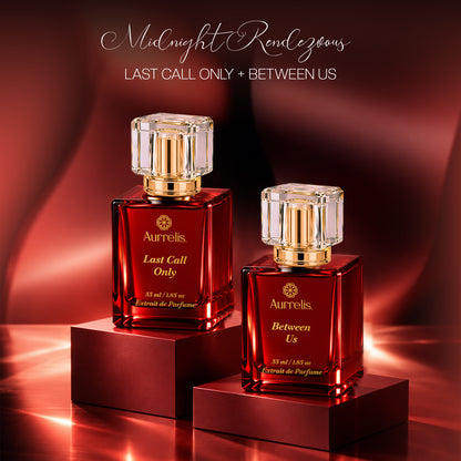 Aurrelis Parfum Last Call Only Between Us luxury extrait de parfum bottle with elegant design and dark, sophisticated packaging.