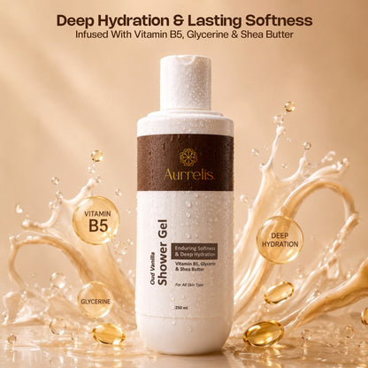 Aurrelis Oud Vanilla Luxury Shower Gel – Vitamin B5, Glycerin & Shea Butter, 250 ml