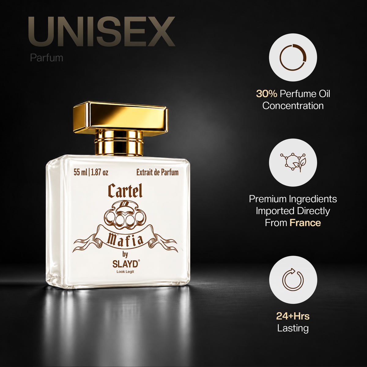 Slayd Mafia Cartel Extrait de Parfum gift set featuring luxury unisex perfume bottle with elegant packaging.