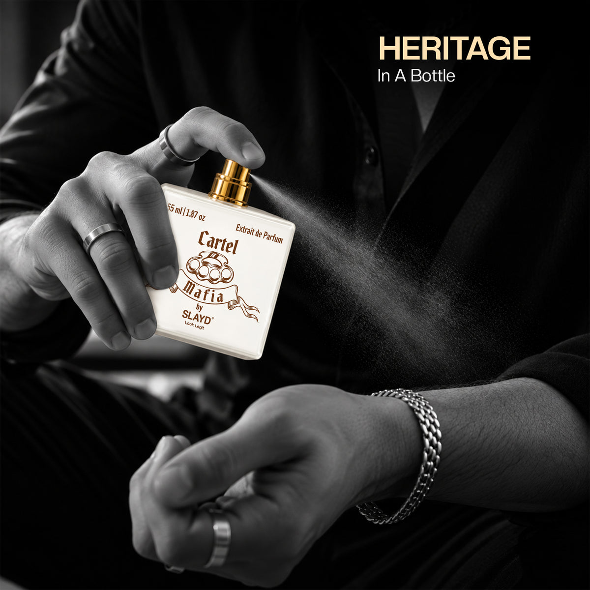 Luxury Slayd Mafia Cartel Extrait de Parfum gift set, unisex fragrance with 55ml bottle, stylish packaging for men and women.