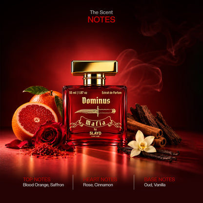 SLAYD Mafia Dominus perfume gift set by Aurrelis, luxury unisex fragrance bottle and packaging, 55ml.