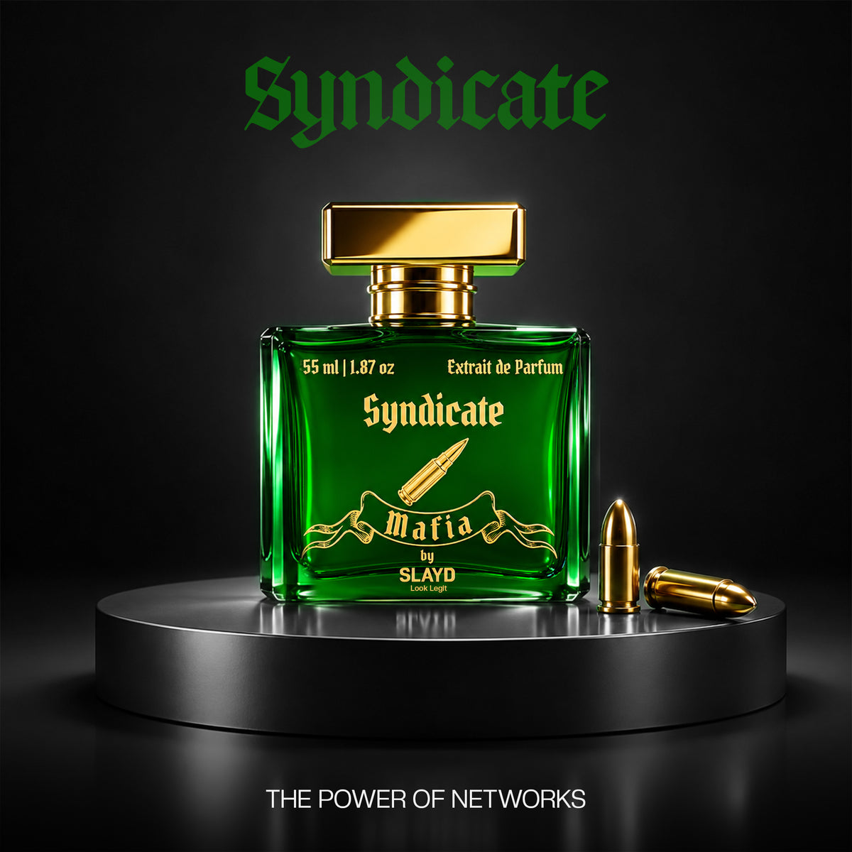Aurrelis SLAYD Mafia Syndicate extrait de parfum gift set, luxury unisex fragrance with 55ml bottle, elegant packaging.