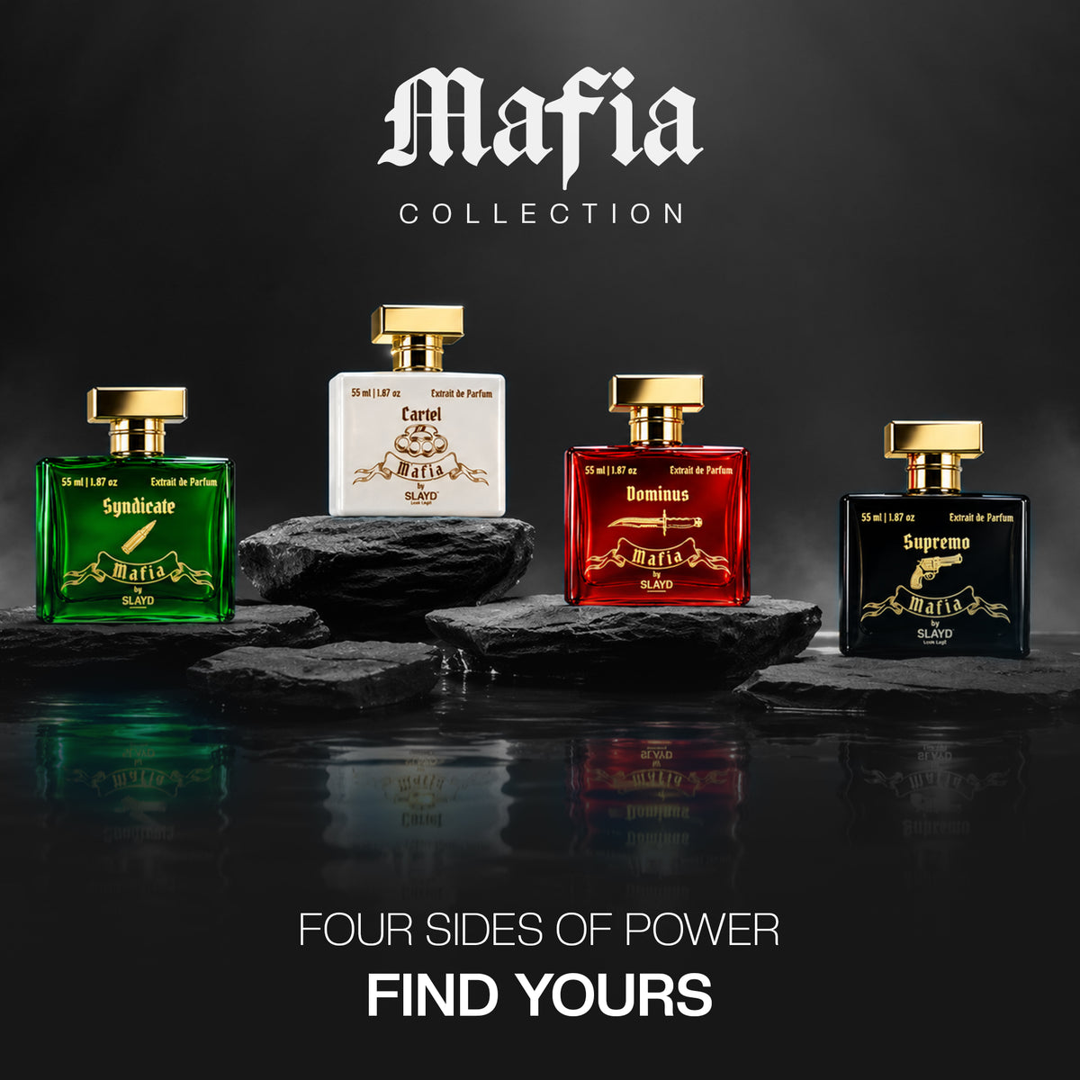 Aurrelis SLAYD Mafia Syndicate extrait de parfum gift set with luxury unisex fragrance bottles, 55ml, stylish packaging design