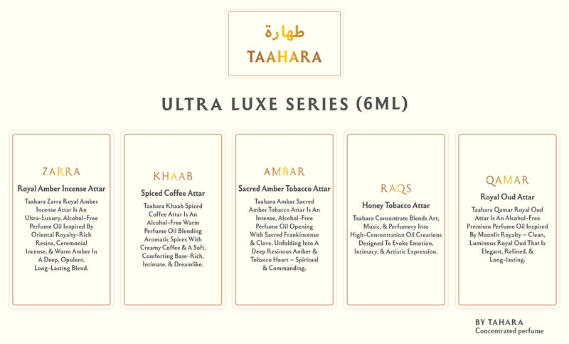 Taahara Luxury Attar Gift Set – 4 Premium Alcohol-Free Perfume Oils | Zarra, Khaab, Ambar & Qamar