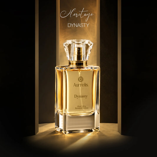 Aurrelis Dynasty luxury extrait de parfum bottle with elegant packaging, showcasing a premium unisex fragrance for men and women.